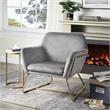 Maklaine Velvet Accent Arm Chair with Metal Base in Gray