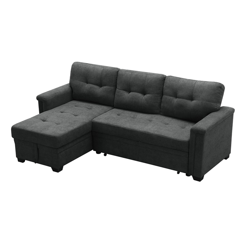 Maklaine Fabric Sleeper Sectional Chaise in Dark Gray