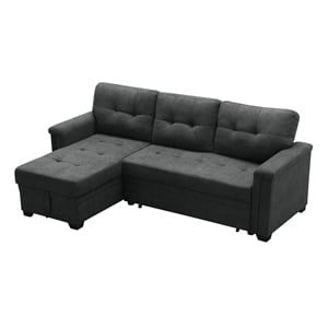 Maklaine Fabric Sleeper Sectional Chaise in Dark Gray