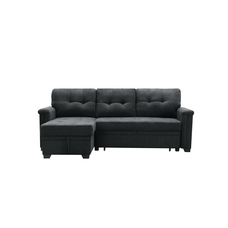 Maklaine Fabric Sleeper Sectional Chaise in Dark Gray