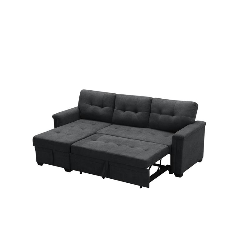 Maklaine Fabric Sleeper Sectional Chaise in Dark Gray