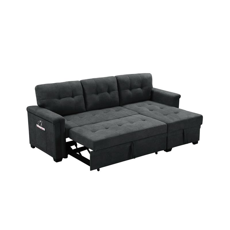 Maklaine Fabric Sleeper Sectional Chaise in Dark Gray