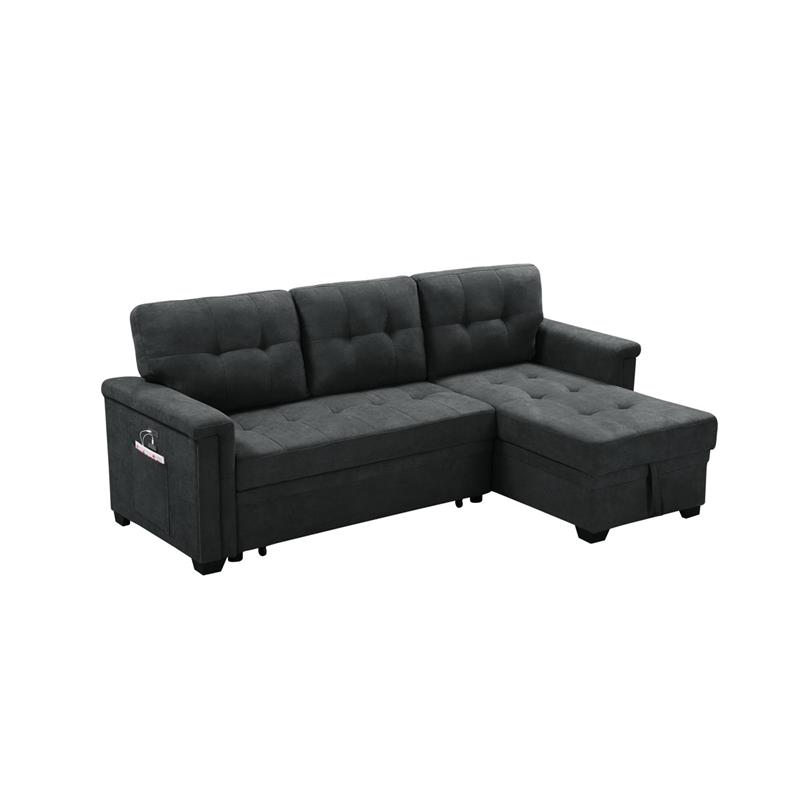 Maklaine Fabric Sleeper Sectional Chaise in Dark Gray