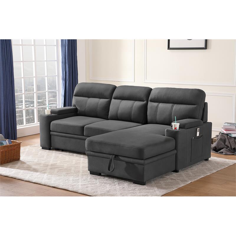 Maklaine Fabric Sleeper Sectional Sofa Chaise With Storage In Gray M 4960 2018022 Maklaine Fabric Sleeper Sectional Sofa, Sofa With Chaise Storage