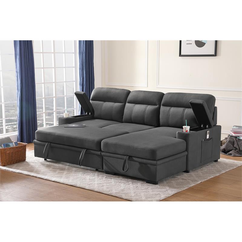 Maklaine Fabric Sleeper Sectional Sofa, Sectional Sleeper Sofa With Storage Chaise