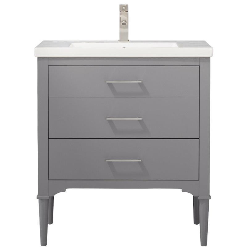 Maklaine Solid Hardwood Gray Vanity Rectangular Porcelain Sink 30