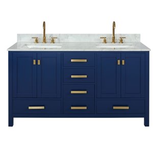 Maklaine 60&quot Solid Wood/Marble Counter Top Double Vanity in Blue
