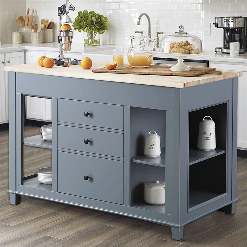 Maklaine 54" Kitchen Island with Slide Out Table in Gray M49602017042