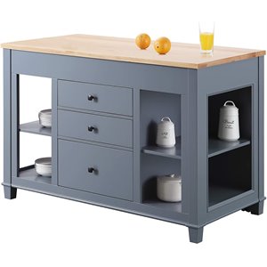 Maklaine 54&quot Transitional Wood Kitchen Island with Slide Out Table in Gray