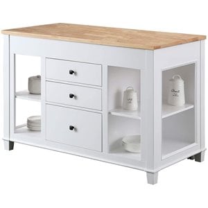 Maklaine 54&quot Transitional Wood Kitchen Island with Slide Out Table in White