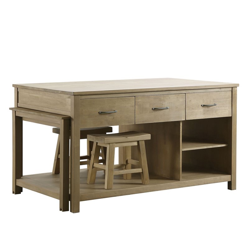 Maklaine 54" Kitchen Island with Slide Out Table in Natural Cymax
