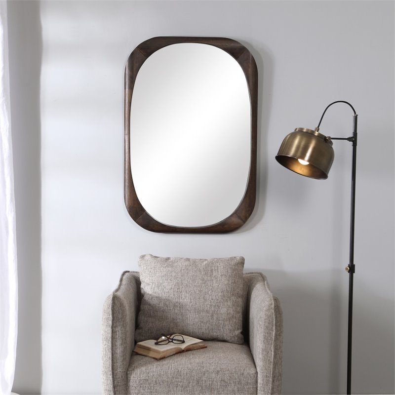 Maklaine Mid-Century Mirror in Dark Brown