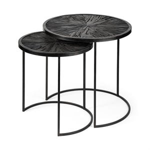 Maklaine Round Wood Accent Tables in Brown and Black