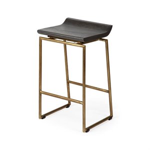 Maklaine Mango Wood Brown Bar Stool Rectangular Contoured 15.5&quot x 14&quot x 24&quot Assembled