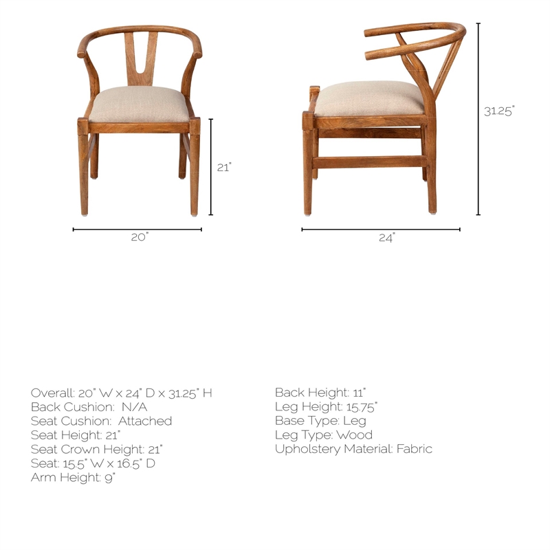Maklaine Wood Dining Chair with Padded Fabric Seat in Brown