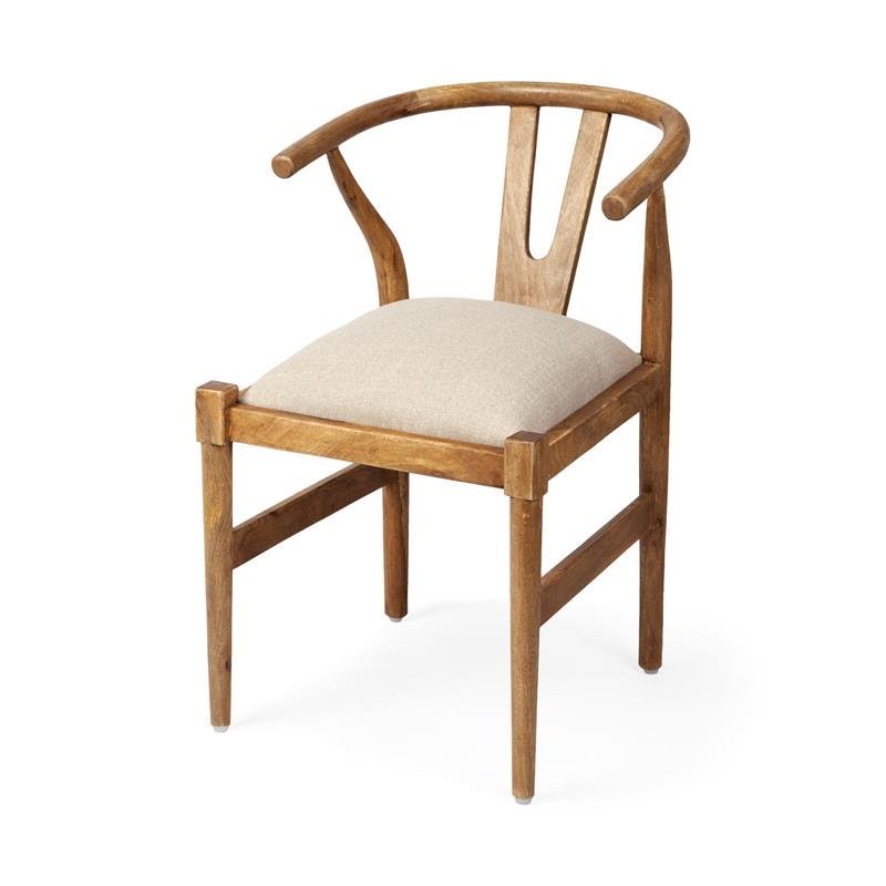 Maklaine Wood Dining Chair with Padded Fabric Seat in Brown