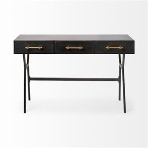 Maklaine 3-Drawers Metal Writing Desk in Matte Black