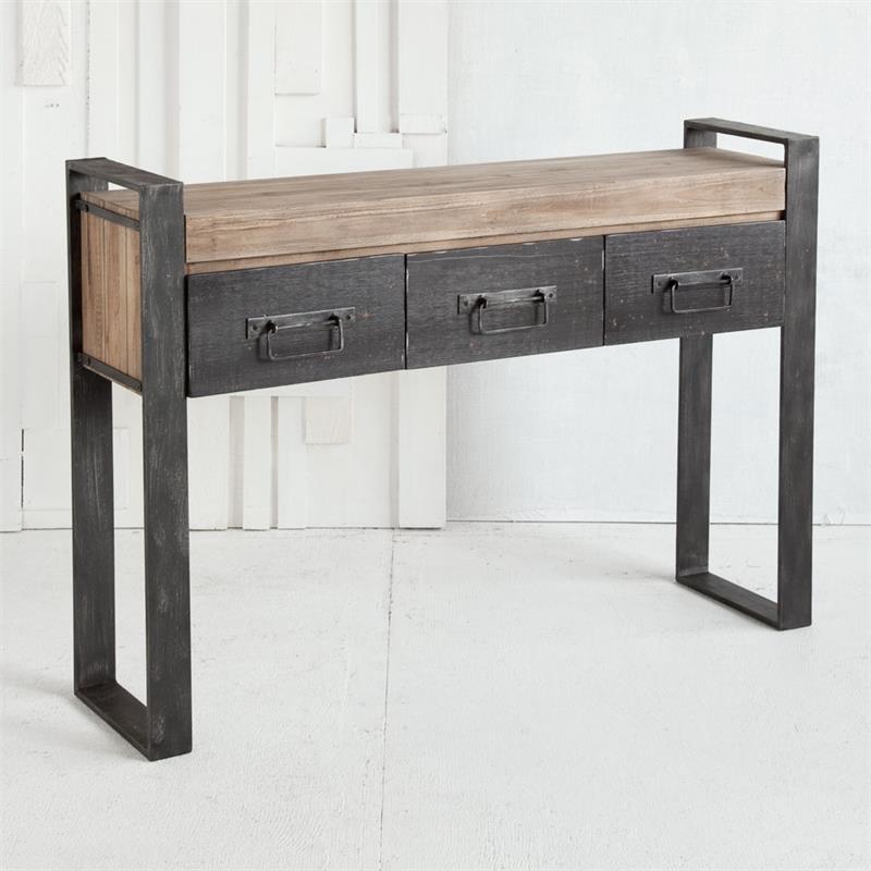 Maklaine Metal & Wood Console Table with Storage in Black and Brown - M