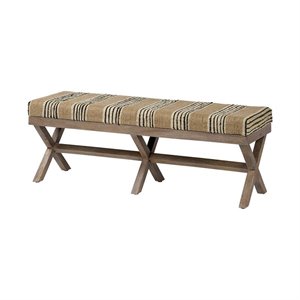Maklaine Upholstered Stripe Accent Bench in Brown