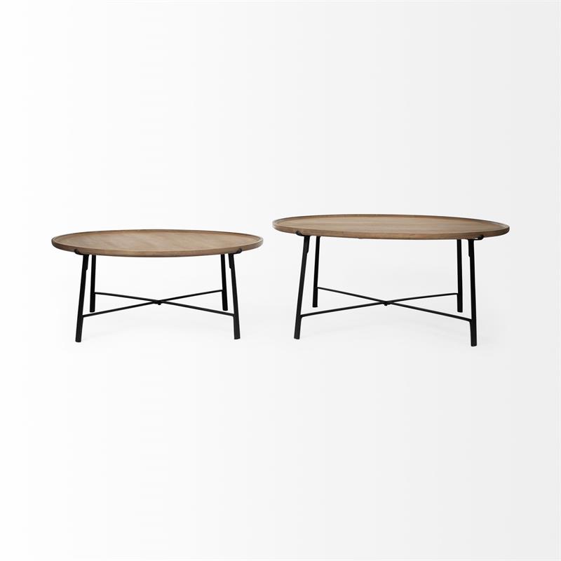 Maklaine Solid Wood Nesting Table Set Brown and Black (Set of 2)