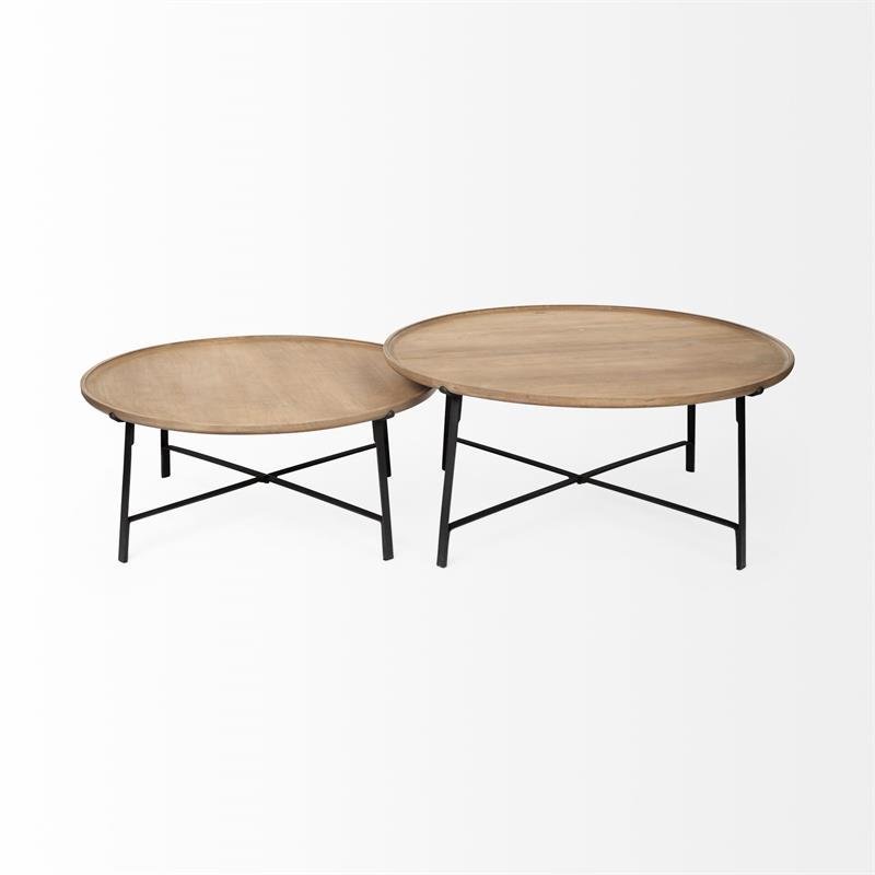 Maklaine Solid Wood Nesting Table Set Brown and Black (Set of 2)