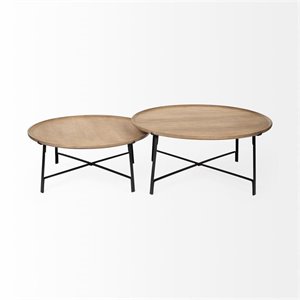 Maklaine Solid Wood Nesting Table Set Brown and Black (Set of 2)