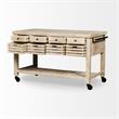 Maklaine Rolling Kitchen Island in Light Brown and Black