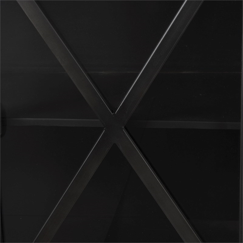 Maklaine Polished Metal Black Sideboard Rectangular Glass-Lined Doors 79