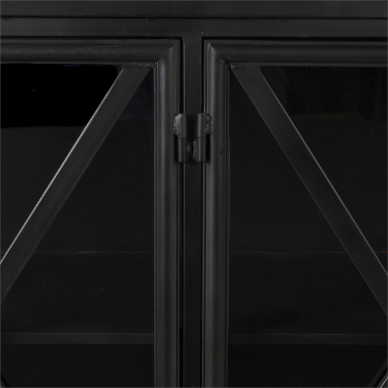 Maklaine Polished Metal Black Sideboard Rectangular Glass-Lined Doors 79