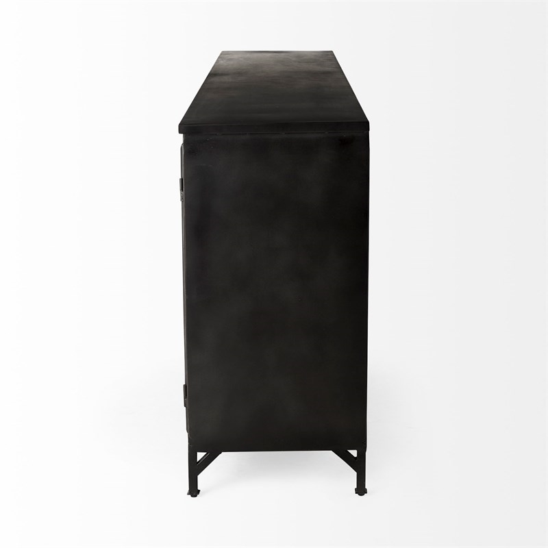 Maklaine Polished Metal Black Sideboard Rectangular Glass-Lined Doors 79