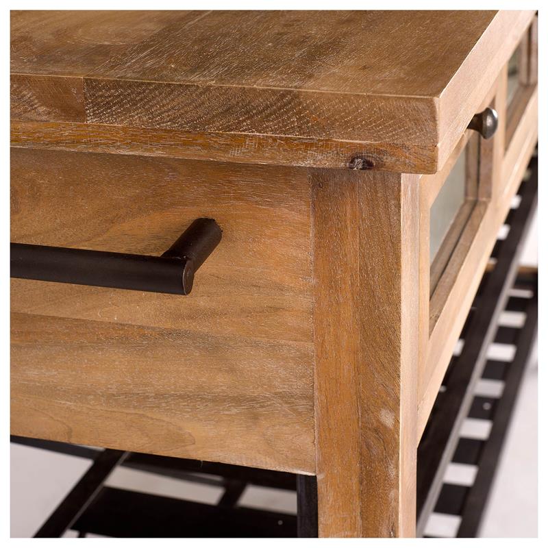Maklaine Solid Wood Brown Kitchen Island Rectangular Rolling 60