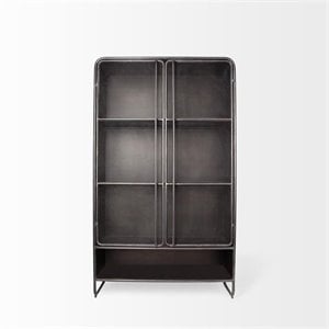 maklaine polished metal mesh door display cabinet in brown