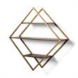 Maklaine Diamond Shape Wall Mounted Metal Frame Wall Shelves in Brown