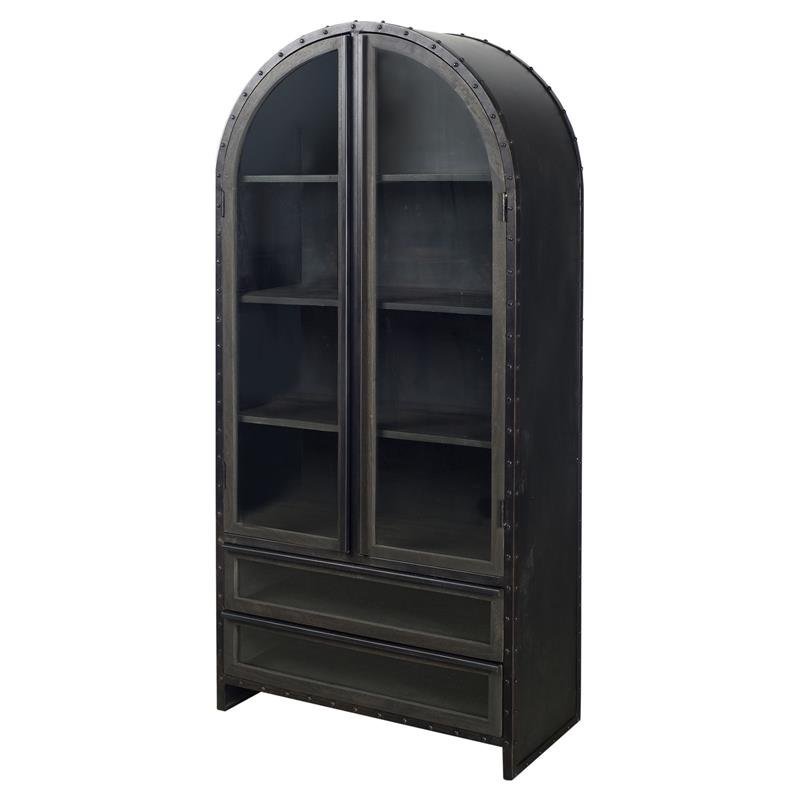 Maklaine Wood & Glass Door Display Cabinet in Brown