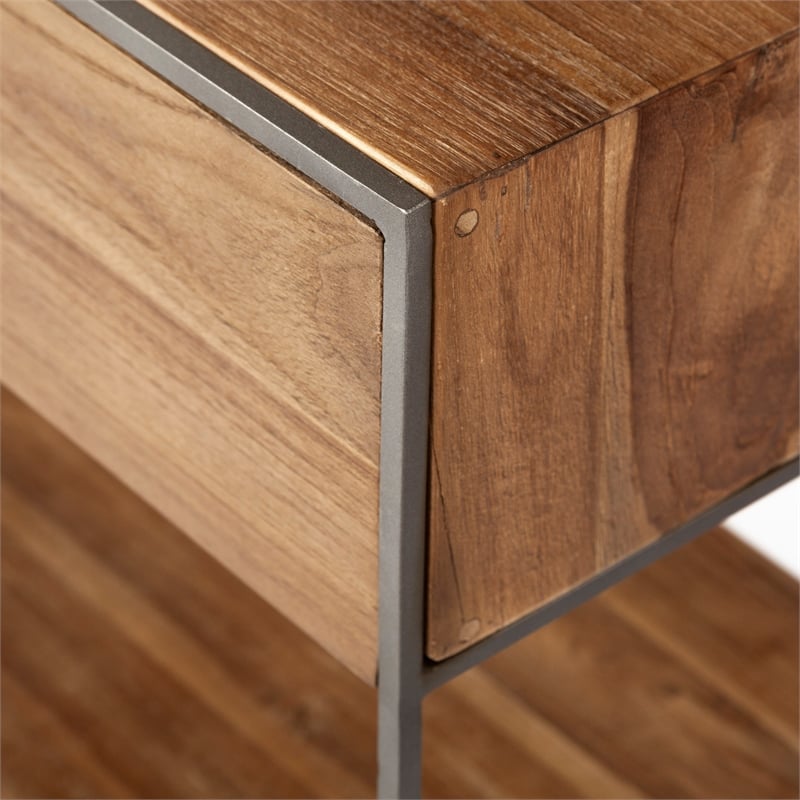 Maklaine Metal Frame 2 Drawer Sideboard in Brown and Silver