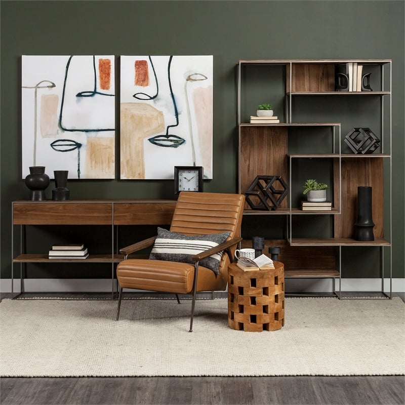 Maklaine Metal Frame 2 Drawer Sideboard in Brown and Silver