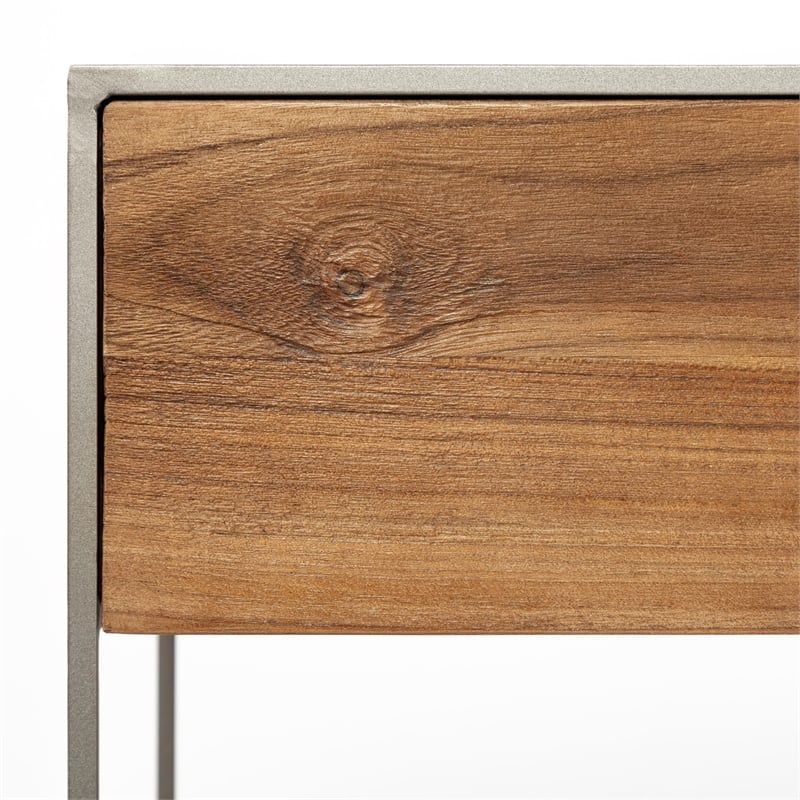 Maklaine Metal Frame 2 Drawer Sideboard in Brown and Silver