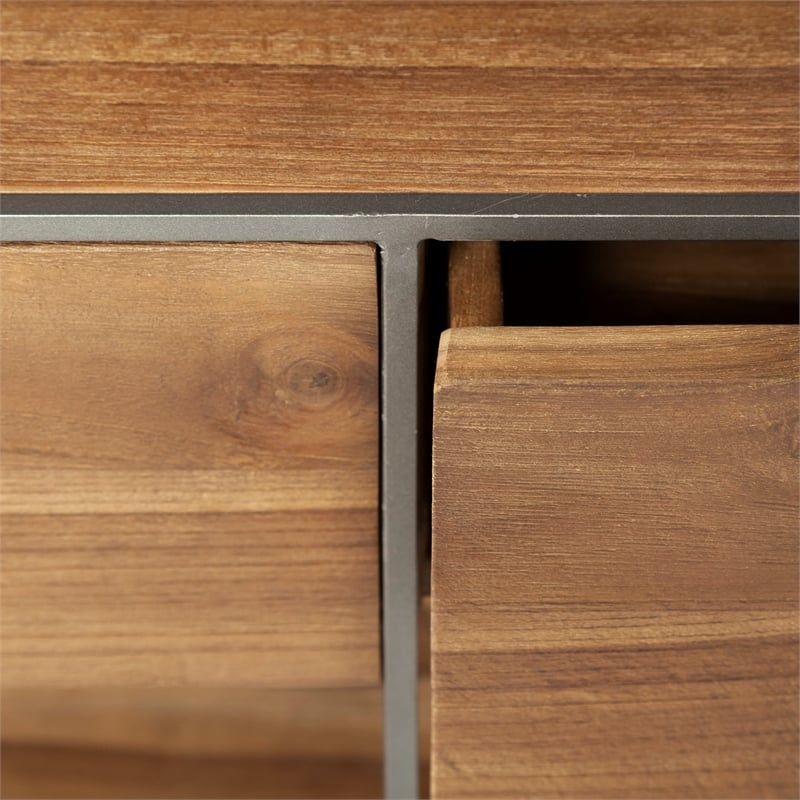 Maklaine Metal Frame 2 Drawer Sideboard in Brown and Silver