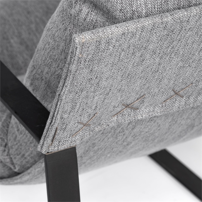 Maklaine Fabric Upholstered and Iron Base Armchair in Gray/Matte Black