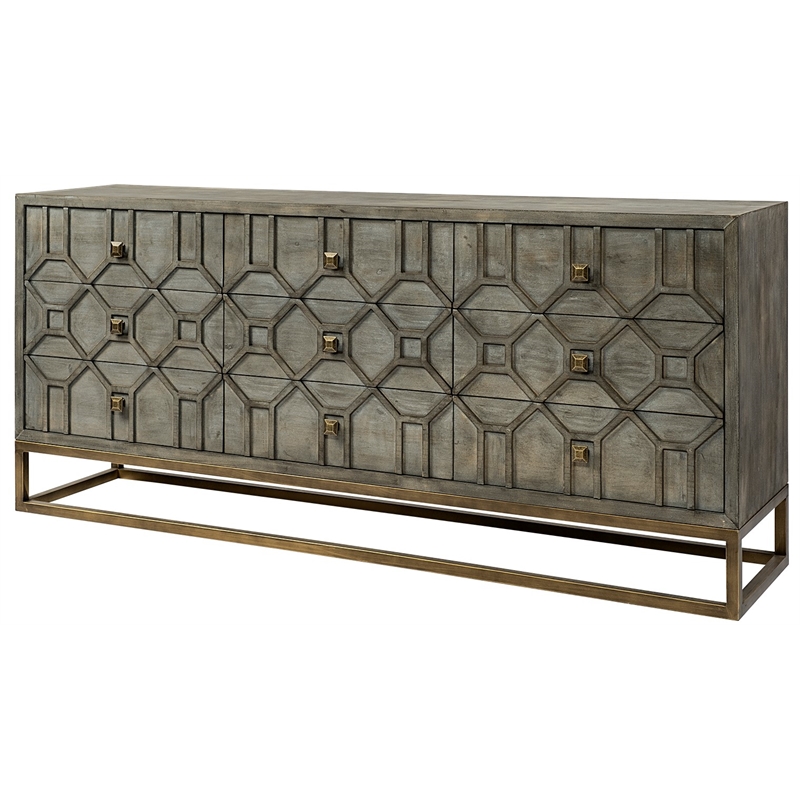 Maklaine Solid Wood with Metal Base Sideboard in Brown and Gold
