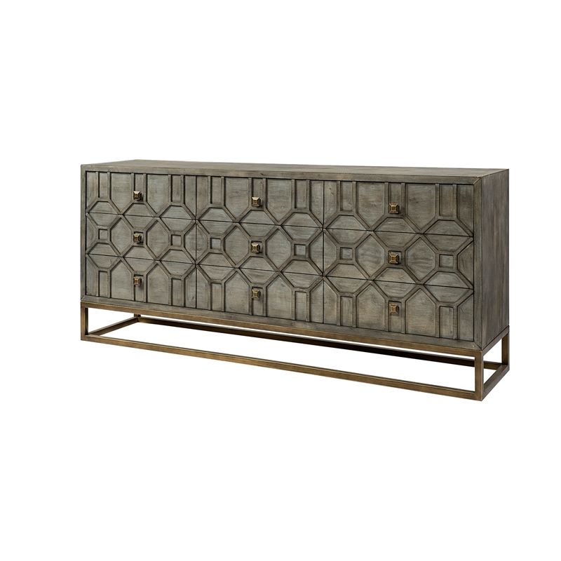 Maklaine Solid Wood with Metal Base Sideboard in Brown and Gold
