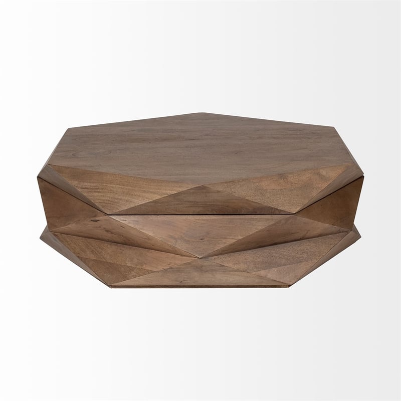 Maklaine Solid Wood Coffee Table in Natural Brown