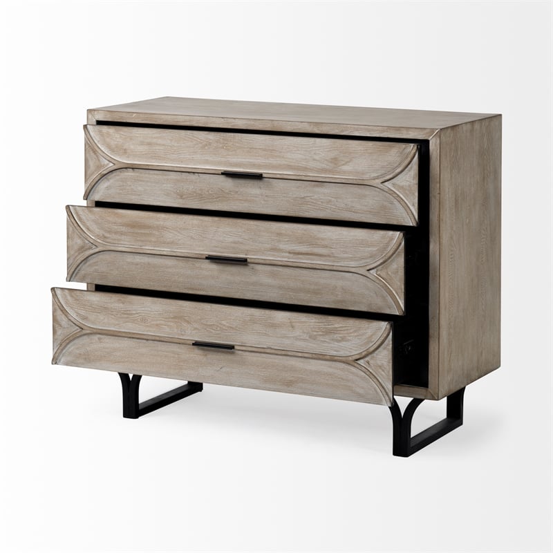 Maklaine Wood 3-Drawers Accent Cabinet in Light Brown