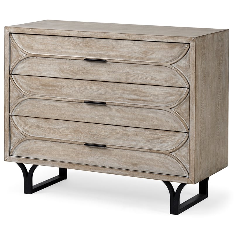 Maklaine Wood 3-Drawers Accent Cabinet in Light Brown