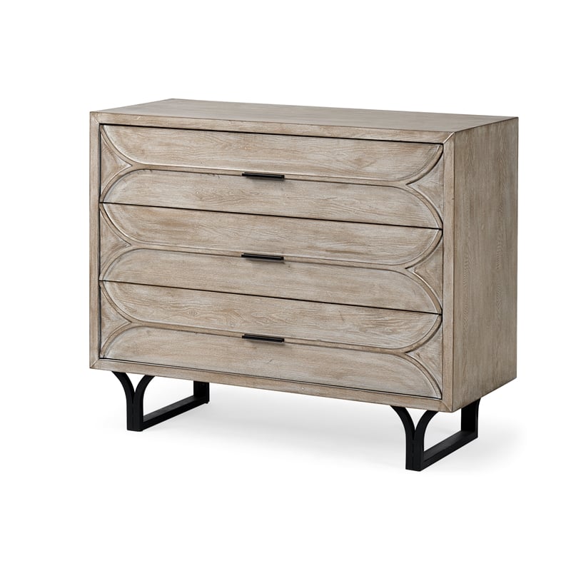 Maklaine Wood 3-Drawers Accent Cabinet in Light Brown