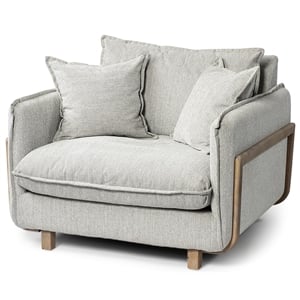 Maklaine Frost Fabric Wood Frame Arm Chair in Gray and Brown