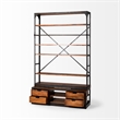Maklaine Wood 6-Shelf Shelving Unit with Ladder in Medium Brown/Black