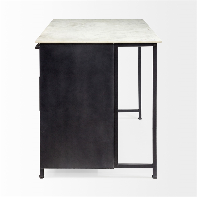 Maklaine 4 Drawer Kitchen Island in Black and White