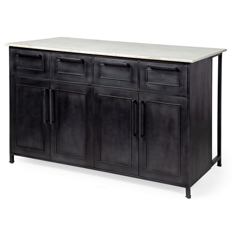 Maklaine 4 Drawer Kitchen Island in Black and White