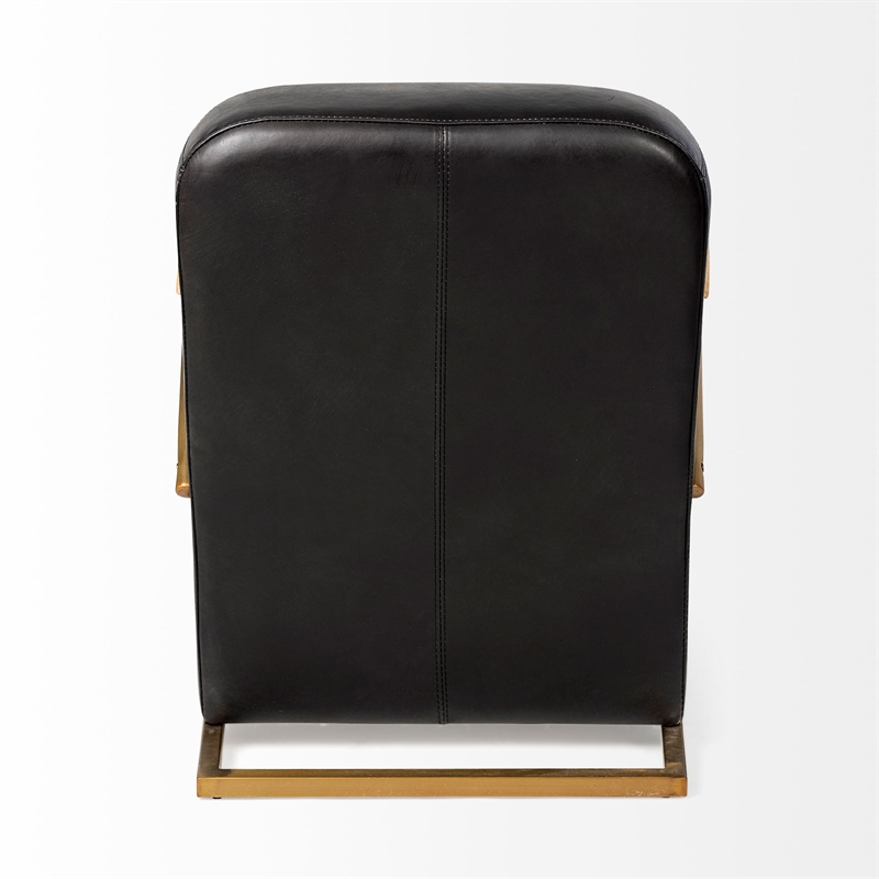 Maklaine Leather Diamond Pattern Accent Chair in Black and Gold